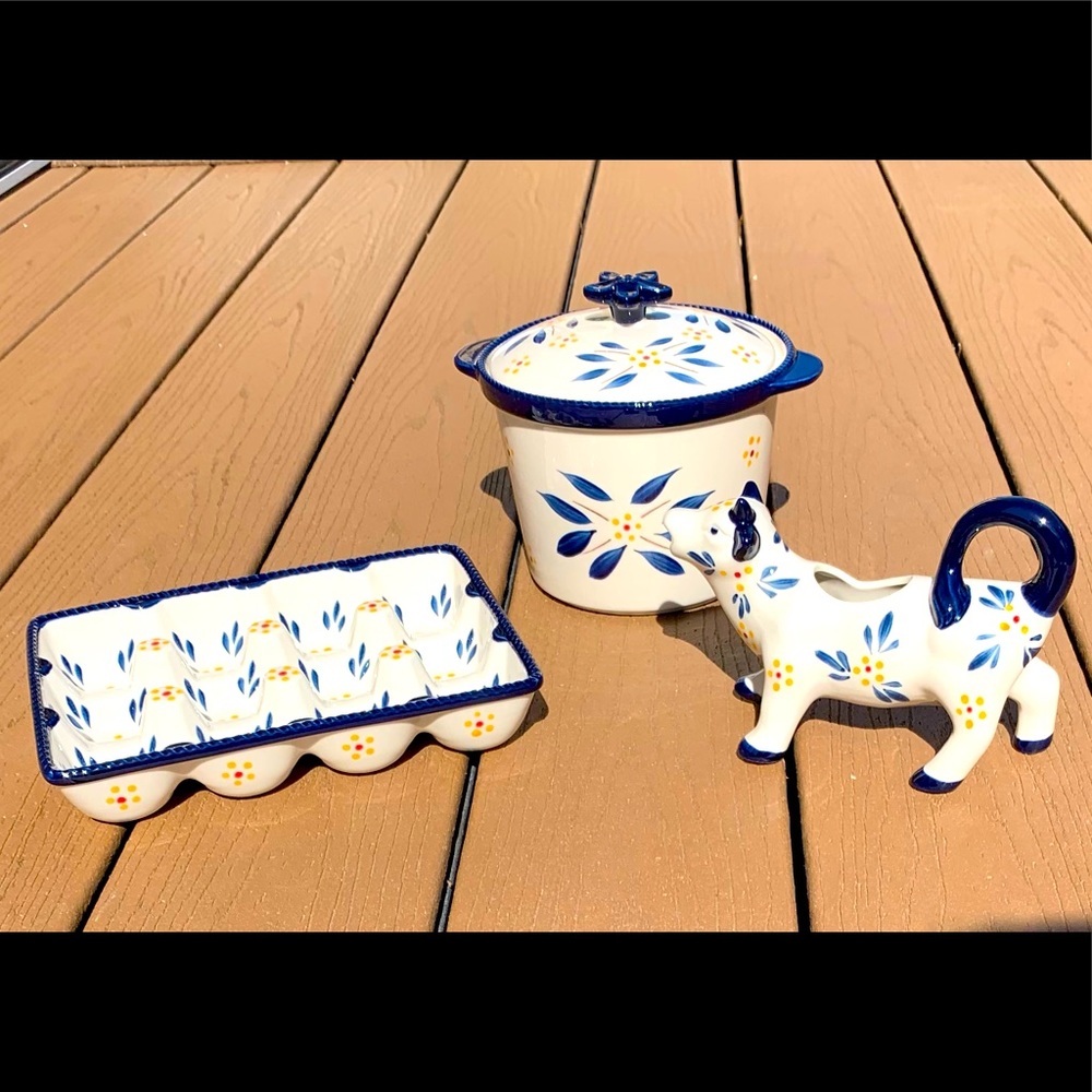 TEMP-TATIONS OLD WORLD 3-PIECE DAIRY TRIO BLUE - Picture 1 of 11